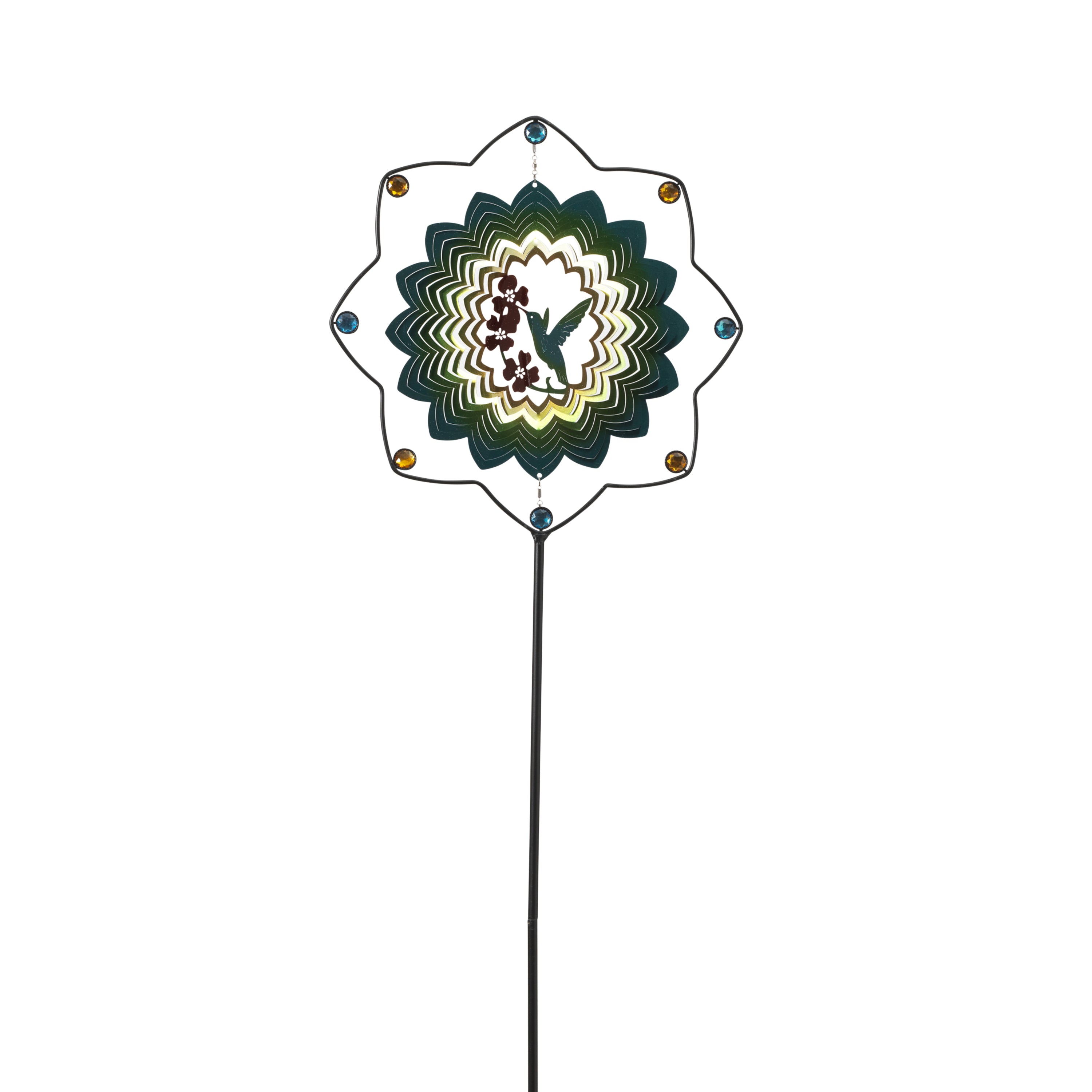 63 Inch Metal and Stainless Steel Bird Spinner Yard Stake with Jewel Accents 2578130EC